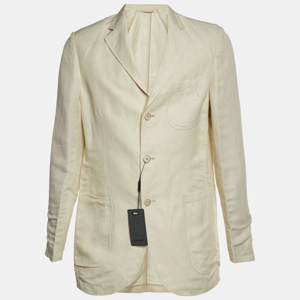 Balmain Cream Linen Blend Slim Fit Blazer L